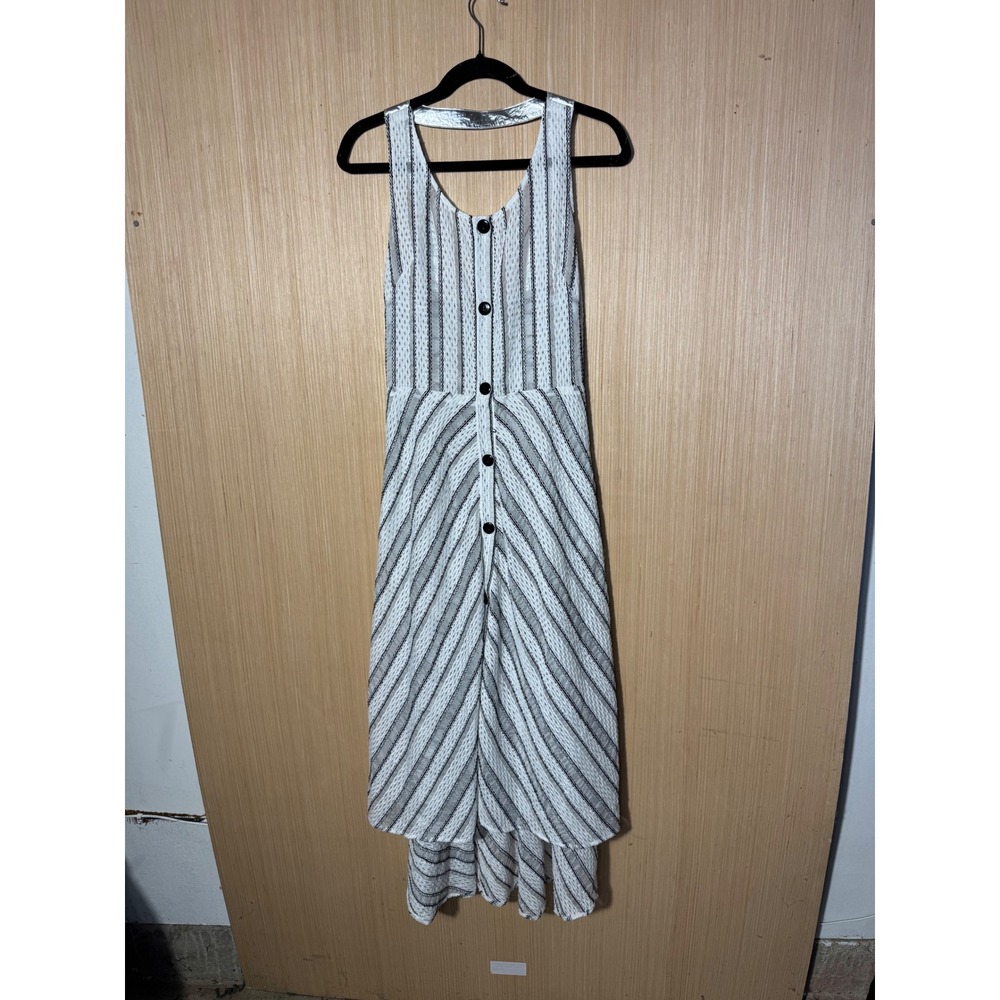 Hanh Merriman $1,060 Nha Trang Dress White Black Striped Metallic Designer